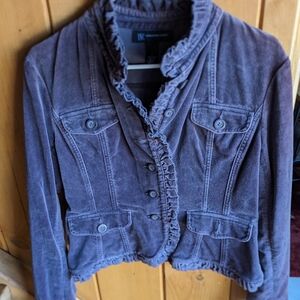 I.N.C. Plum Purple Vintage Ruffled Sleeves & Trim Cotton Velvet Jacket Sz L